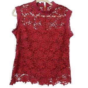 Nanette Lepore Blouse Womens Medium Floral Lace Mock Neck Sleeveless Top
